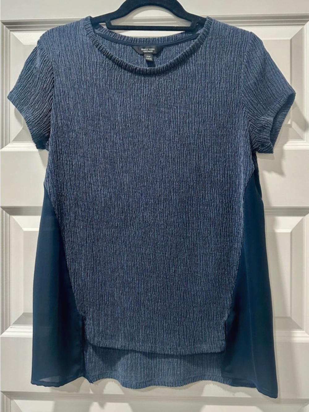 Simply Vera Vera Wang Blue Mixed-Media Short Sleeve Top